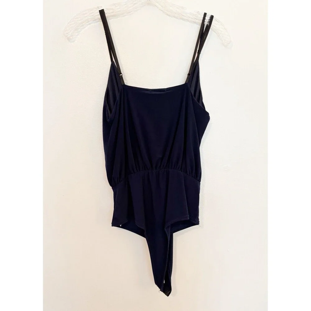 Boohoo Slinky Wrap Thong Body Suit Navy Size 6 - Picture 3 of 4